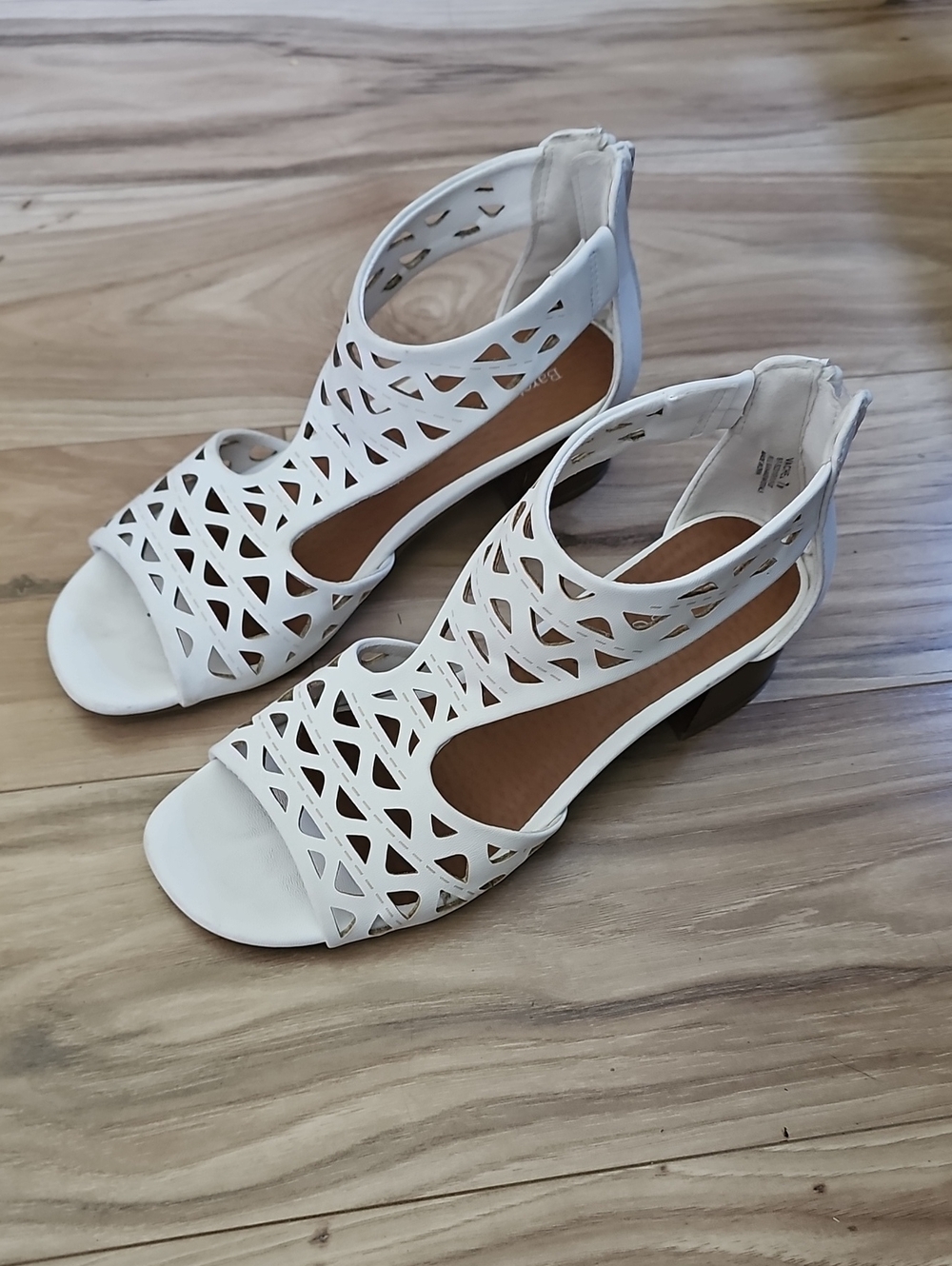 BareTraps White Laser-Cut Ankle Strap Sandals